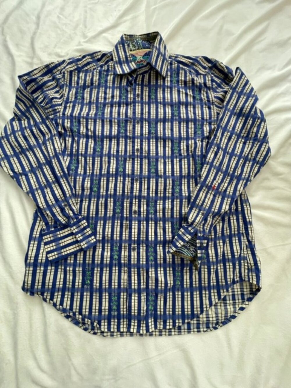 Robert Graham Button Down Shirt Men's Colorful Plaid Long Sleeve, Blue, Size L